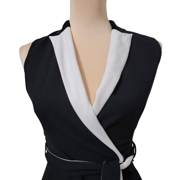 Calvin Klein Size 2P Black & White Colorblock Faux Wrap Dress, Exc. Used Cond. - Picture 3 of 16